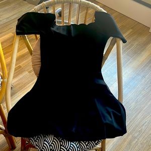 Off the shoulder black dress with detailed neck line